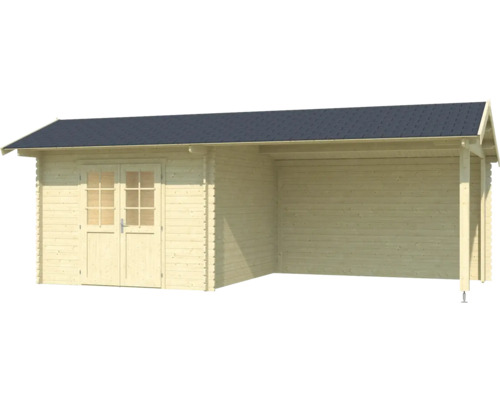 Holzgartenhaus mit Anbau und Doppeltür