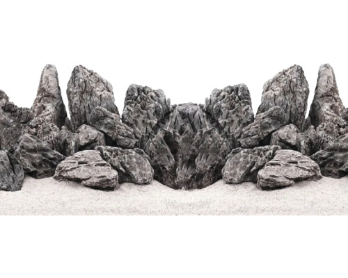 Aquariumdekoration-Set AQUAPET Mini Landschaft Mix 10 Kg Steine ca. 10 - 25cm, Seiryu stone Dekorative Felsenanordnung für ein Aquarium auf hellem Sand