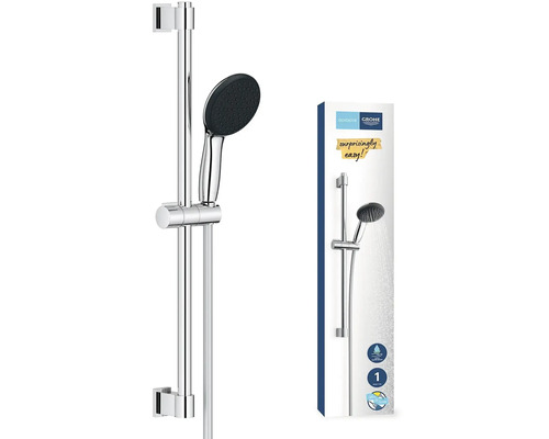 Duschstangenset mit Handbrause und Produktverpackung