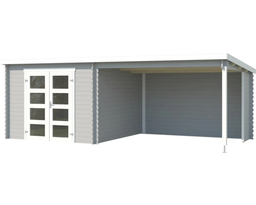 Holzgartenhaus mit überdachtem Bereich