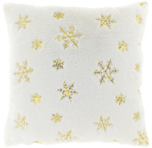 Coussin blanc doux avec motif de flocons de neige dorés