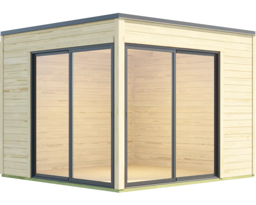 Gartenhaus mit Schiebetüren aus Glas