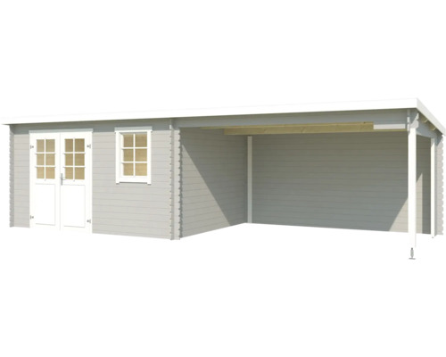 Holzgartenhaus mit Carport und Fenster