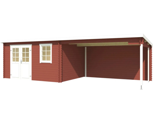 Holzgartenhaus mit Doppeltür, Fenster und Carport