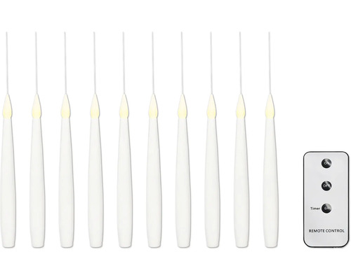 Bougie LED suspendue Lafiora Ø 1,5 cm h 15,4 cm couleur d’éclairage blanc chaud avec minuterie 6 heures lot de 10 Dix bougies LED sans fil avec télécommande
