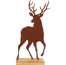 Figurine décorative cerf en métal sur socle en bois