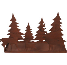 Scène de forêt décorative en métal avec des cerfs et des sapins
