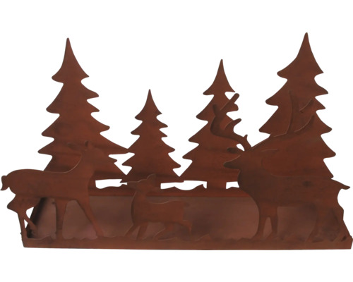 Scène de forêt décorative en métal avec des cerfs et des sapins