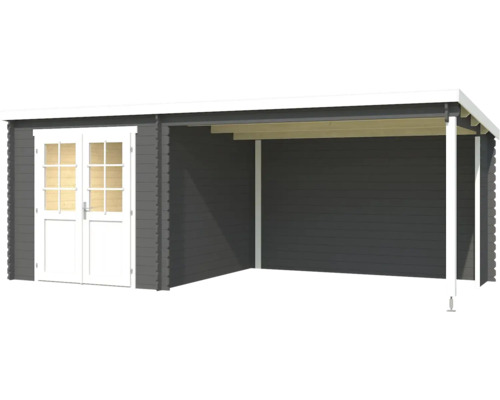 Abri de jardin en bois avec double porte et abri voiture