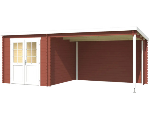 Holzgartenhaus mit Doppeltür und überdachtem Bereich