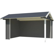 Garage en bois avec toit à deux pentes pour abriter des véhicules