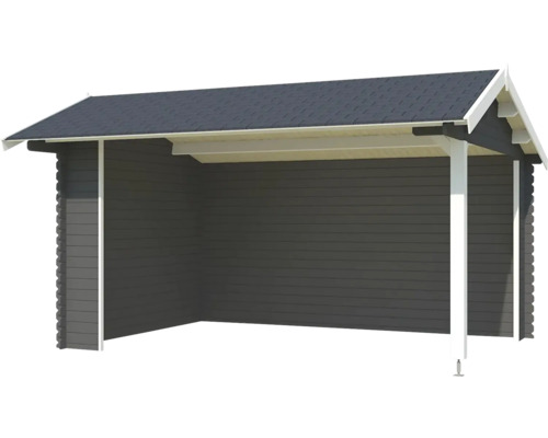 Garage en bois avec toit à deux pentes pour abriter des véhicules
