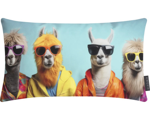 Dekokissen mit Alpakas mit Sonnenbrille und Jacke