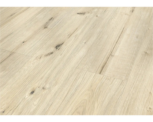 Nahaufnahme von hellem Laminatboden mit Holzstruktur