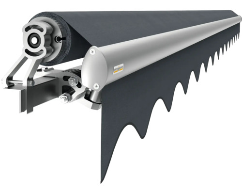 Vue détaillée d''un store banne avec toile et bras articulés