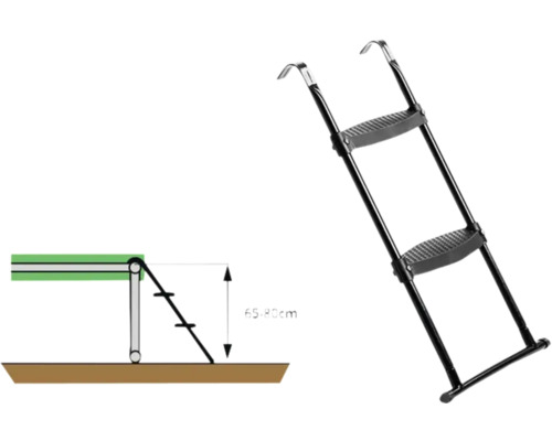 Einhängeleiter mit zwei Stufen und schematischer Darstellung der Montage