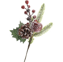 Branche de Noël décorative avec des branches de sapin, des pommes de pin, des baies et une pomme