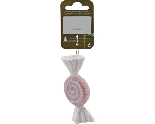 Weihnachtsbaumanhänger Bonbons rundlich Kunststoff 8,5 x 4 cm weiß/ rosa Dekorative Süßigkeit zum Aufhängen