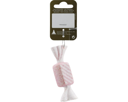 Weihnachtsbaumanhänger Bonbons eckig Kunststoff 8,5 x 4 cm weiß/ rosa Süßigkeitenförmiger Christbaumschmuck mit Aufhänger