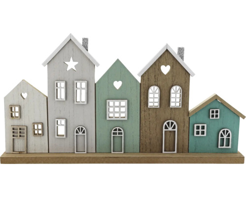Dekorative Häuser aus Holz auf einem Sockel