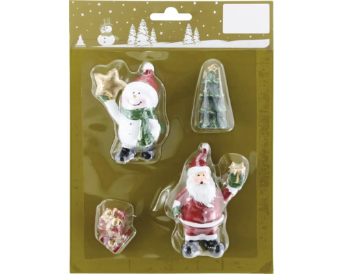 Figurines de Noël polyrésine rouge blanc vert 4 pièces Set de figurines de Noël avec Père Noël, bonhomme de neige, sapin de Noël et cadeau