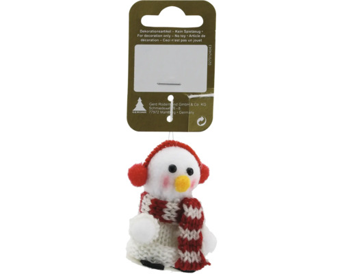 Weihnachtsbaumanhänger Strickschneemann Kunststoff 6 cm weiß Schneemann-Weihnachtsbaumschmuck mit Strickschal auf Verkaufskarte