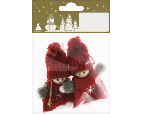 Deux figurines pour sapin de Noël dans un emballage.