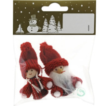 Deux lutins de Noël décoratifs dans un emballage transparent.