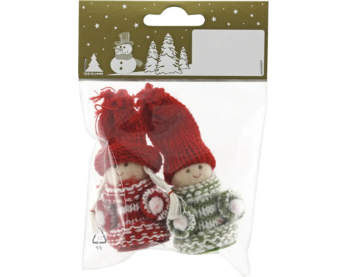 Paquet de deux figurines de nains tricotés avec bonnets comme décoration de Noël