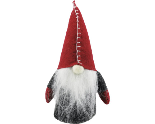 Objet décoratif lutin en feutre 9 x 10 x 22 cm gris/rouge Nain décoratif avec bonnet rouge et barbe blanche comme décoration de Noël