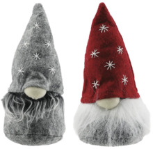 Deux figurines de nains avec des bonnets et des barbes