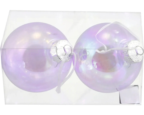 Boules de sapin de Noël acrylique irisé Ø 8 cm lilas 2 pièces Deux boules de Noël transparentes dans un paquet