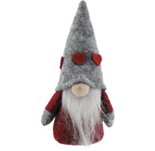 Dekorative Zwergenfigur mit langem Bart und Herzverzierungen auf dem Hut