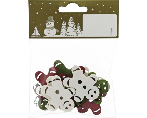 Décoration de Noël bonhomme en pain d’épices bois 3,5 x 4 x 0,3 cm blanc 12 pièces Figurines décoratives en bois en forme de pain d''épices dans un emballage