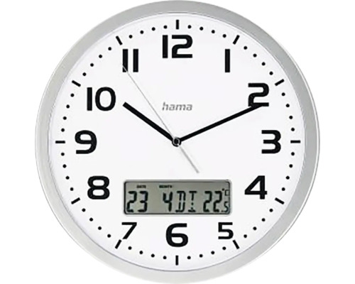 Horloge murale analogique avec affichage de la date et de la température