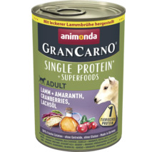 Aliments pour chiens Animonda Gran Carno Single Protein à l''agneau, à l''amarante, aux canneberges et à l''huile de saumon en conserve
