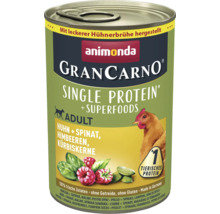 Boîte de nourriture pour chiens Animonda Gran Carno Single Protein avec poulet, épinards, framboises et graines de courge