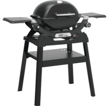 Barbecue à gaz noir avec thermomètre, tablettes latérales et piètement