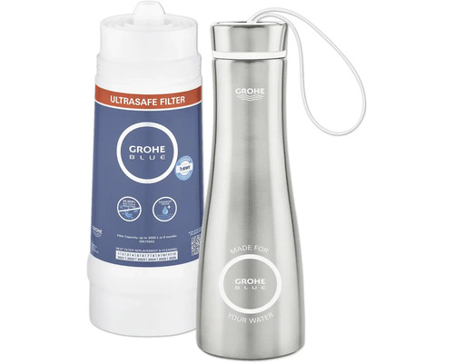 Filtre à eau Grohe Blue et bouteille en acier inoxydable