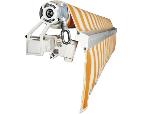 Markise mit Streifenmuster und Montageteilen