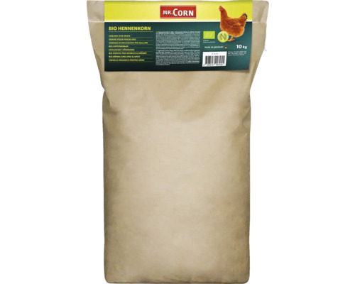 Nourriture pour volaille Mr. Corn Bio Hennenkorn 10 kg, nourriture pour poules avec coquilles de moules Sac de 10 kilogrammes de nourriture pour poules biologiques Mr. Corn