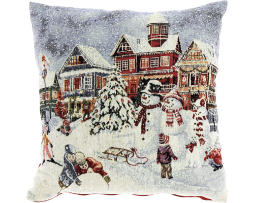Dekokissen Nadina Weihnachten 45x45 cm Kissen mit Winterdorfmotiv und spielenden Kindern