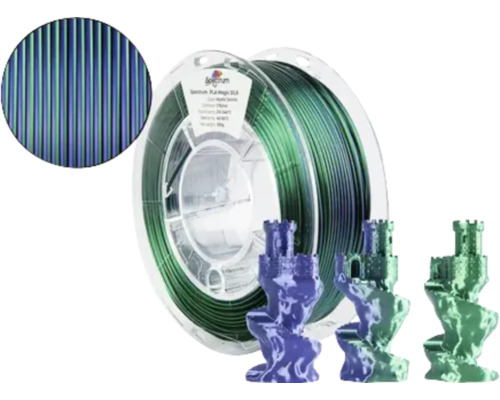 Filament PLA Premium Ø 1,75 mm bleu/vert Bobine de filament d''impression 3D Spectrum PLA Magic Silk avec modèles imprimés