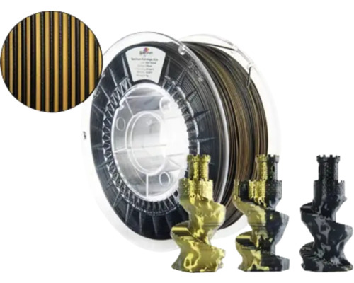 Filament PLA Premium Ø 1,75 mm noir or Bobine de filament d''imprimante 3D avec objets imprimés