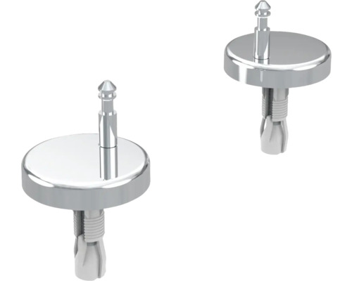 Zwei WC-Sitzbefestigungen aus Metall und Kunststoff
