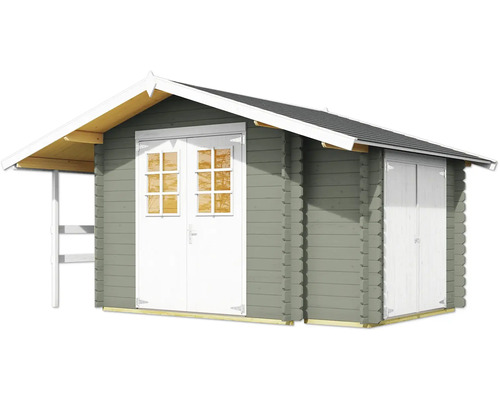 Gartenhaus aus Holz mit Doppeltür und Anbau