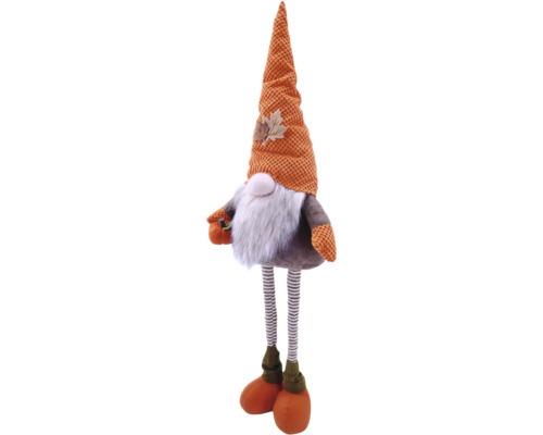 Figurine décorative nain de jardin avec jambes rayées et chapeau de feuilles d''automne