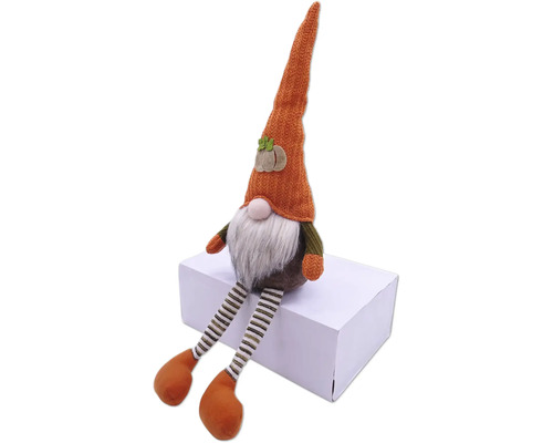 Nain décoratif en tissu avec pantalon rayé, barbe et long bonnet