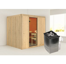 Holzsauna mit Saunaofen und Saunasteinen