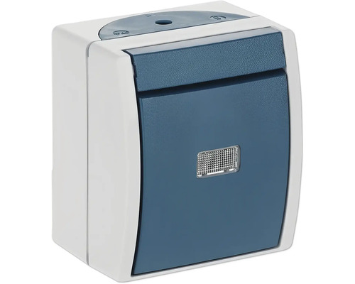 Interrupteur à bascule / Interrupteur simple en saillie Busch-Jaeger 2621 W-53-206 IP44 gris clair/bleu-vert océan